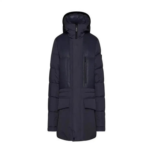 Peuterey men blue hooded polyamide puffer jacket with front zipper closure and two large patch pockets