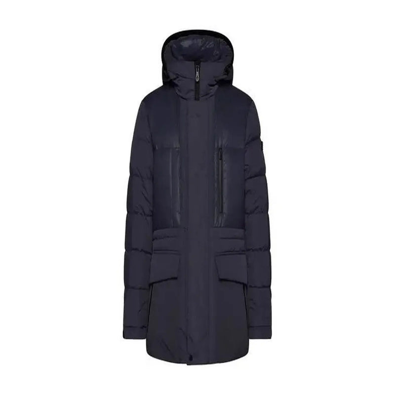Peuterey men blue hooded polyamide puffer jacket with front zipper closure and two large patch pockets