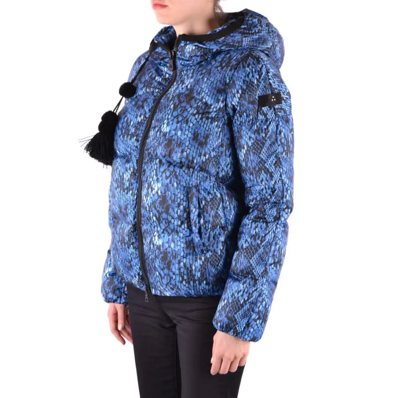 Peuterey Damen-Daunenjacke in Blau mit Kapuze und Schlangenmuster