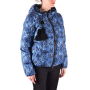 Peuterey Damen-Steppjacke mit Kapuze, Schlangenmuster, blau, mit Reißverschlusstaschen
