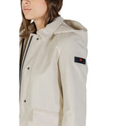 Peuterey women white blazer zip hood polyamide beige hooded jacket with black zipper button details and black sleeve patch
