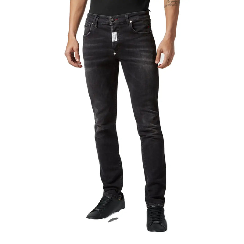 Philipp Plein black stretch cotton slim-fit jeans for women with faded wash and subtle distressing details