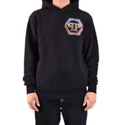 Schwarzer Baumwoll-Hoodie von Philipp Plein für Herren mit farbenfrohem, gesticktem Logo auf der Brust