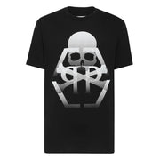 Black Philipp Plein men t-shirt with bold white gradient skull and crossbones graphic and halftone texture on front
