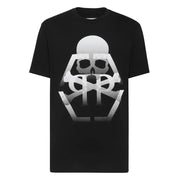 Black Philipp Plein men t-shirt with bold white gradient skull and crossbones graphic and halftone texture on front