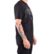 Black Philipp Plein men t-shirt with short sleeves and distressed white pe graphic across the chest