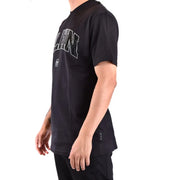 Philipp Plein men black short-sleeved t-shirt with distressed white lin graphic and small logo on left chest