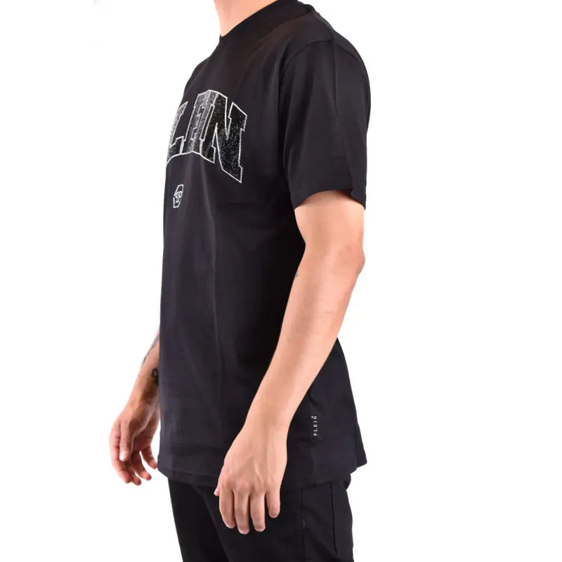 Philipp Plein men black short-sleeved t-shirt with distressed white lin graphic and small logo on left chest