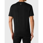 Black Philipp Plein men short-sleeved t-shirt featuring a subtle hexagonal logo at the neckline