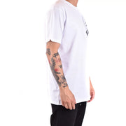 Philipp Plein men white cotton t shirt with round neck and small black graphic on the chest