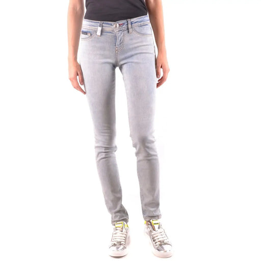 Philipp Plein Damen-Jeans aus Baumwolle, blau, schmal geschnitten, helle Waschung und dezente Waschspuren
