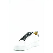 Philipp plein women white leather low-top sneaker with black laces and contrasting black heel tab displayed from the back