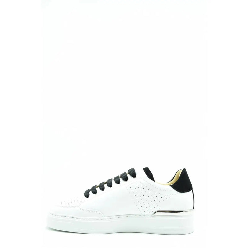 Philipp Plein women white leather sneaker with black laces perforated side and contrasting black heel tab