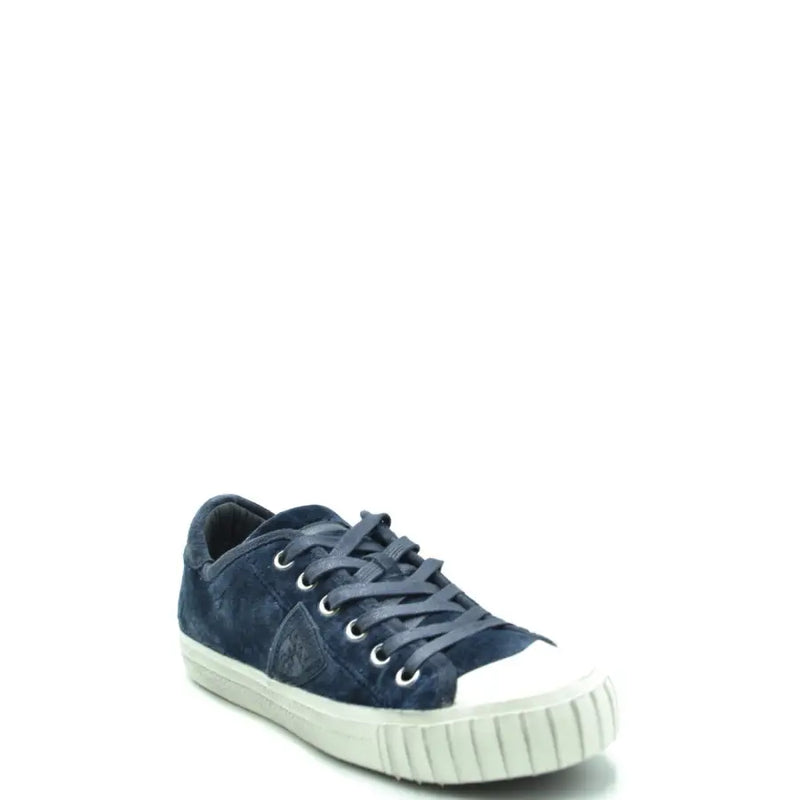 Marineblaues Wildleder, niedrig geschnittentop Philippe Model blaue Stoff-Sneaker für Damen mit weißer Gummisohle und Zehenkappe für Frühling/Sommer