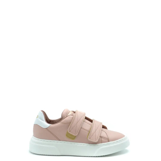 Philippe Model Damen-Sneaker aus rosafarbenem Leder mit weißer Gummisohle und goldfarbenen Klettverschlüssen
