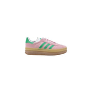 Pink and green Adidas Gazelle Bold platform sneakers for women with leather laces