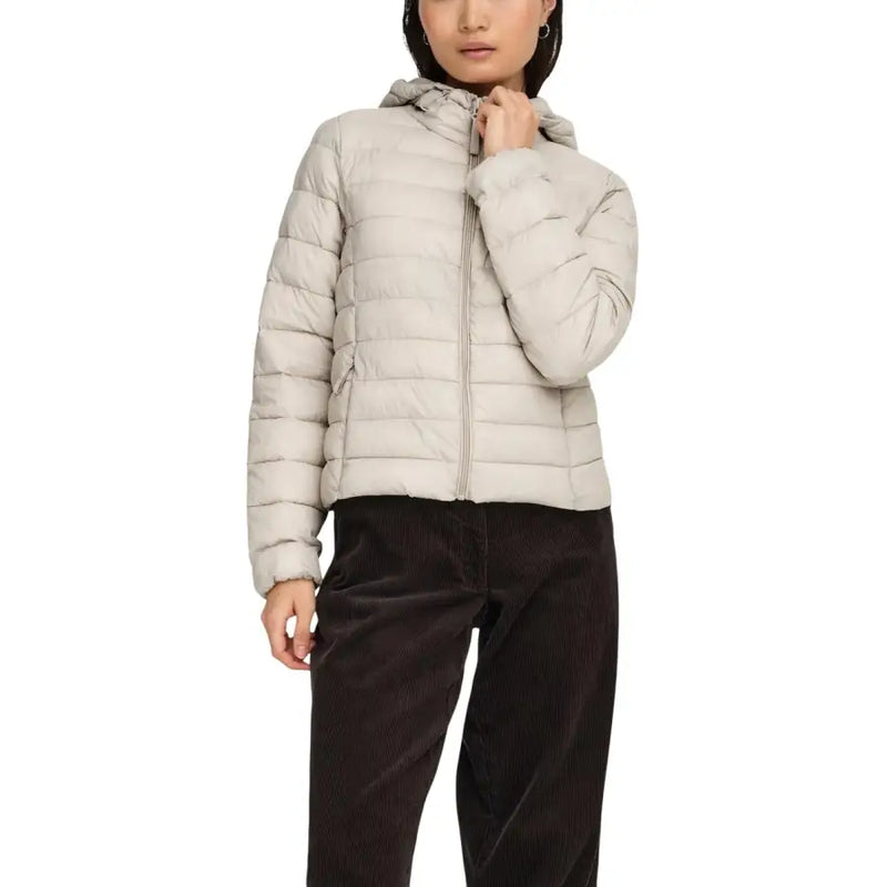 Pinkfarbene, gesteppte Nylon-Pufferjacke mit Kapuze, Reißverschluss und Taschen für Damen