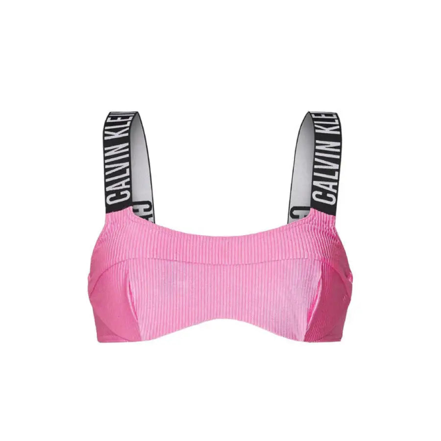 Calvin Klein Women Beachwear: Pink & White Striped Bra Top with Black & White Stripe Bra