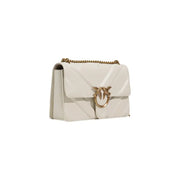Pinko Beige gesteppte Lederhandtasche mit goldenem Vogelverschluss und Kettenriemen