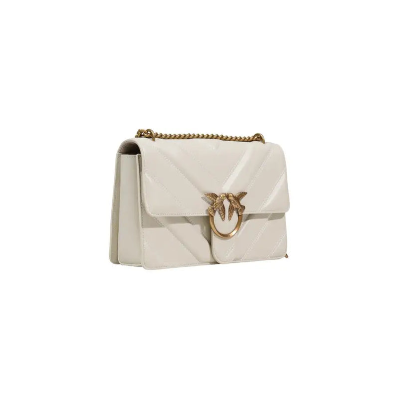 Pinko Beige gesteppte Lederhandtasche mit goldenem Vogelverschluss und Kettenriemen