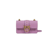 Pinko beige polyurethane handbag with lavender leather, gold bird clasp