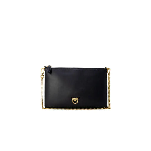 Pinko black faux leather crossbody bag with gold-tone chain strap and matching logo clasp for shoulder wear