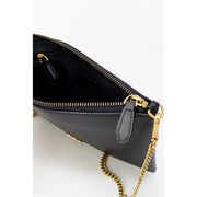 Pinko black faux leather clutch handbag with gold-tone chain strap and zipper hardware for elegant occasions