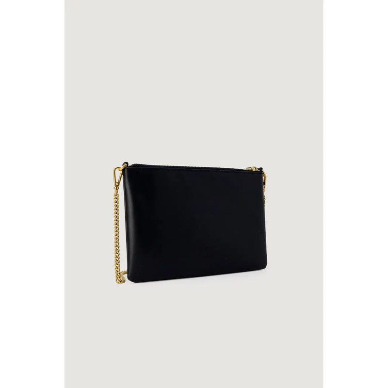 Pinko black faux leather handbag with gold chain shoulder strap in a black leather clutch style