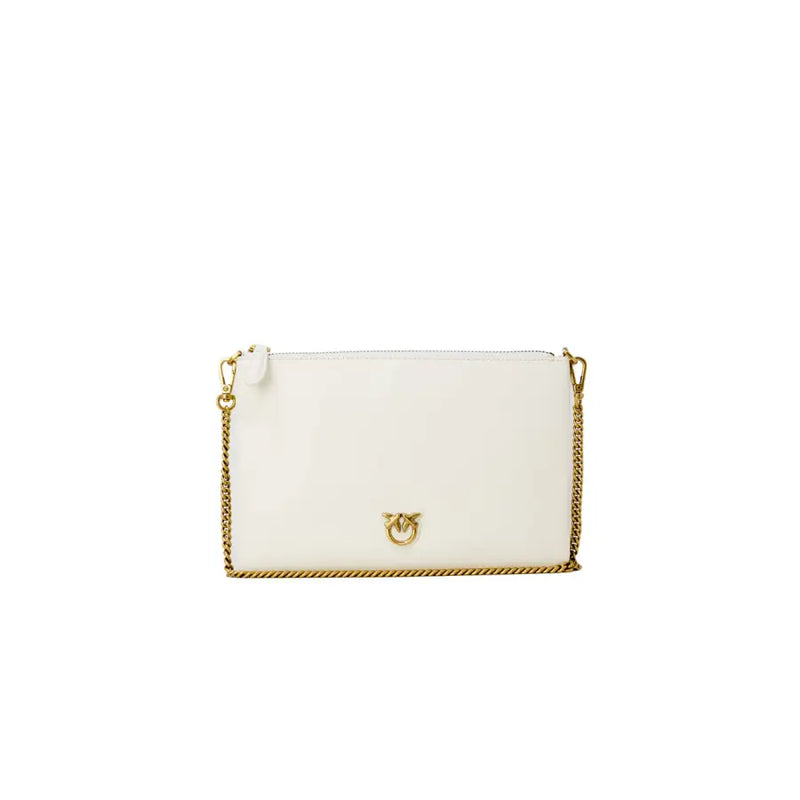 Pinko sleek white leather crossbody bag with gold chain strap and bird clasp