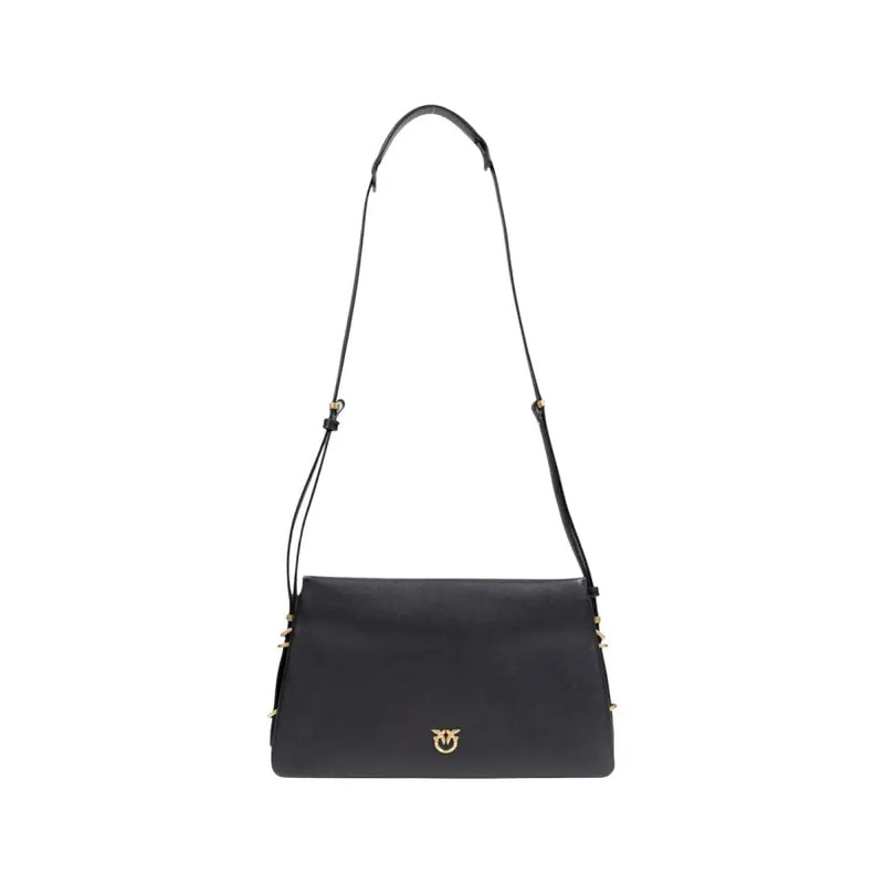 Pinko black faux leather shoulder bag with gold-tone hardware and interior pocket