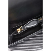 Pinko black leather bag featuring black quilted leather and gold-tone zipper pull with magnet closure