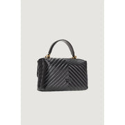 Pinko black leather handbag with quilted chevron pattern and gold-tone hardware featuring magnet closure
