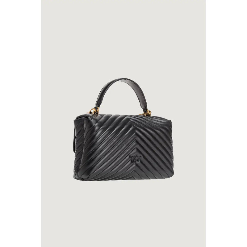 Pinko black leather handbag with quilted chevron pattern and gold-tone hardware featuring magnet closure