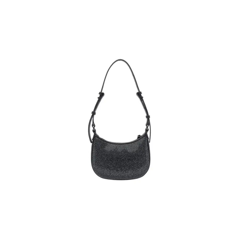 Pinko black perforated leather handbag with rhinestones, zip pocket and adjustable strap