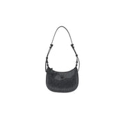 Pinko black leather handbag with mesh shoulders, rhinestones and zip pocket