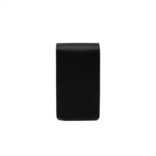 Black leather wallet with minimalist design and precise stitching, featured in the Pinko black leather shoulder bag