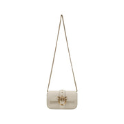 Pinko sleek off-white leather crossbody bag with gold bird clasp