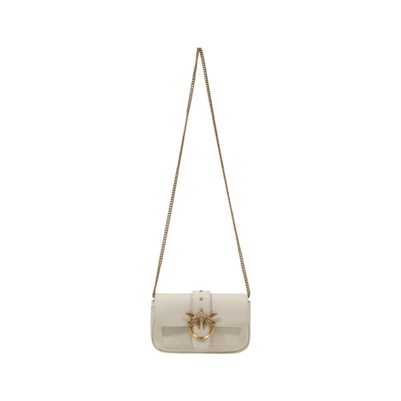 Pinko sleek off-white leather crossbody bag with gold bird clasp