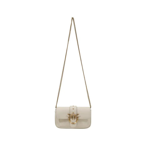 Pinko Sac bandoulière élégant en cuir blanc cassé avec fermoir oiseau doré