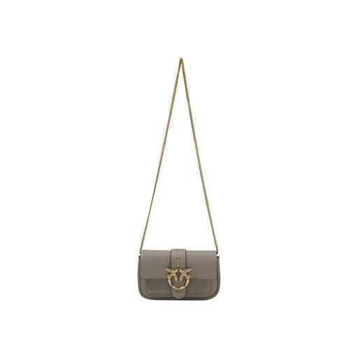 Pinko Sac bandoulière en cuir gris avec fermoir oiseau doré et bandoulière chaîne