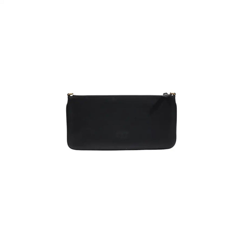 Pinko black leather zip bag with sleek minimalist design, gold zipper and inside pockets