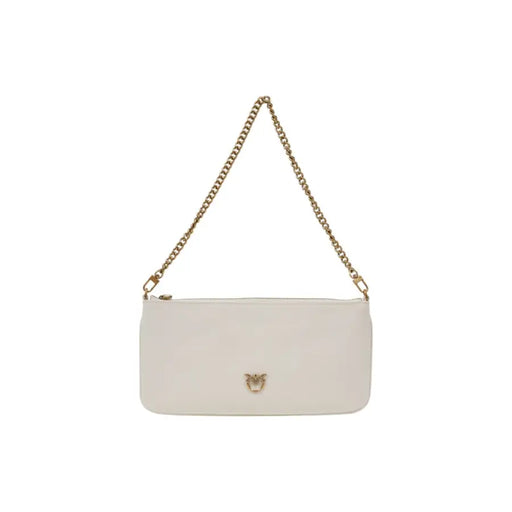 Pinko Sac bandoulière élégant en cuir blanc avec bandoulière chaîne dorée et emblème d'oiseau