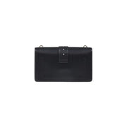 Pinko black polyurethane shoulder bag with black leather clutch, silver hardware, and minimalist flap closure