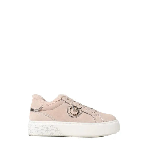 Pinko pink suede low-top platform sneakers for women with metallic logo