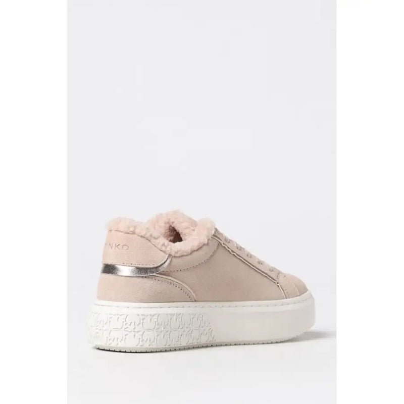 Pinko Pink suede platform sneakers for women with pink lining and silver heel stripe