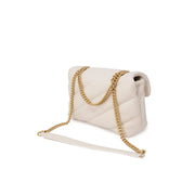 Pinko cream quilted leather crossbody bag with gold chain strap
