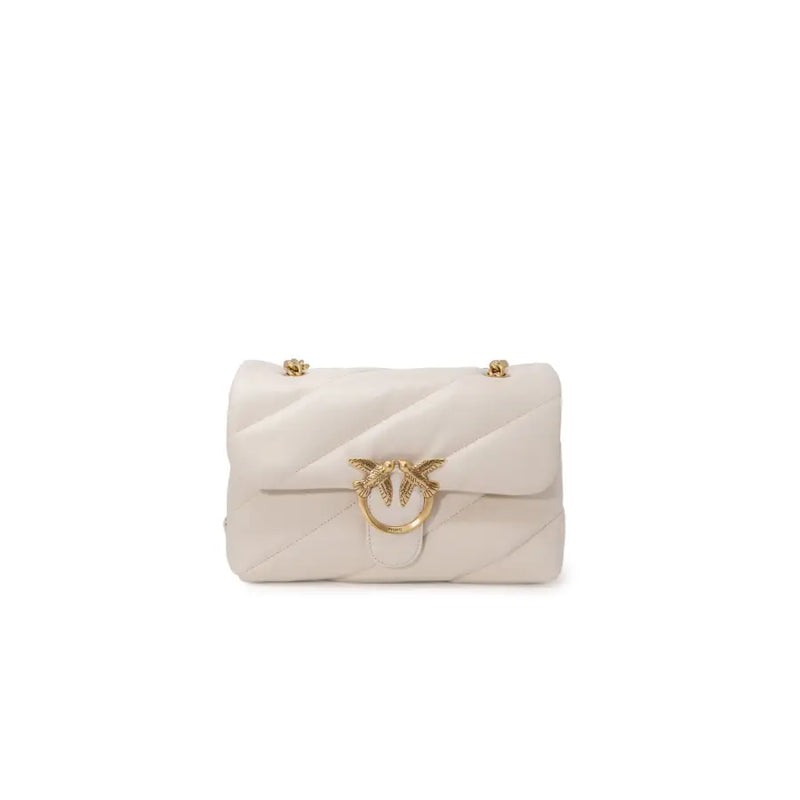 Pinko cream-colored quilted leather handbag with gold-tone bird clasp