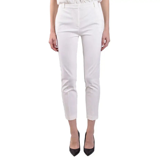 Pinko white tailored trousers for women with a clean straight-leg cut and cropped hem fall winter collection