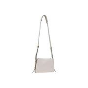 Pinko white shoulder bag in sleek off-white leather with zip closure, interior pocket, and adjustable crossbody strap