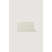 Pinko women beige leather zip around wallet with minimalist design and gold-toned zipper pull in off-white color